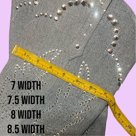 NWOB $288 Kaitrin Denim Rhinestone Embellished Bandana Boots - Picture 7 of 10